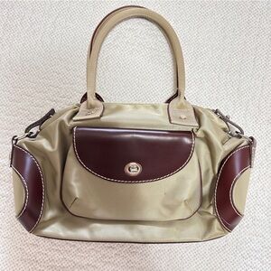 Vintage Lancel Paris Nylon Bowling Bag Beige Brown